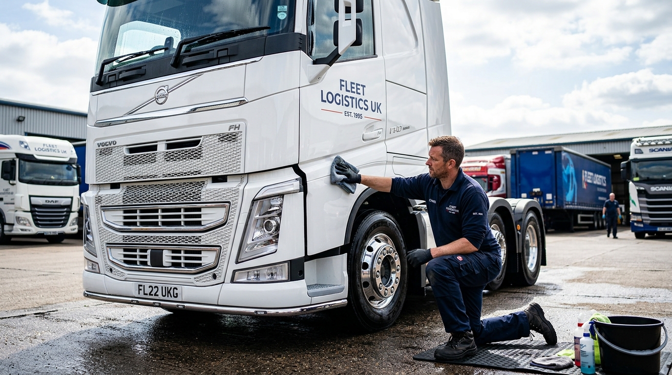 Professional HGV truck being valeted